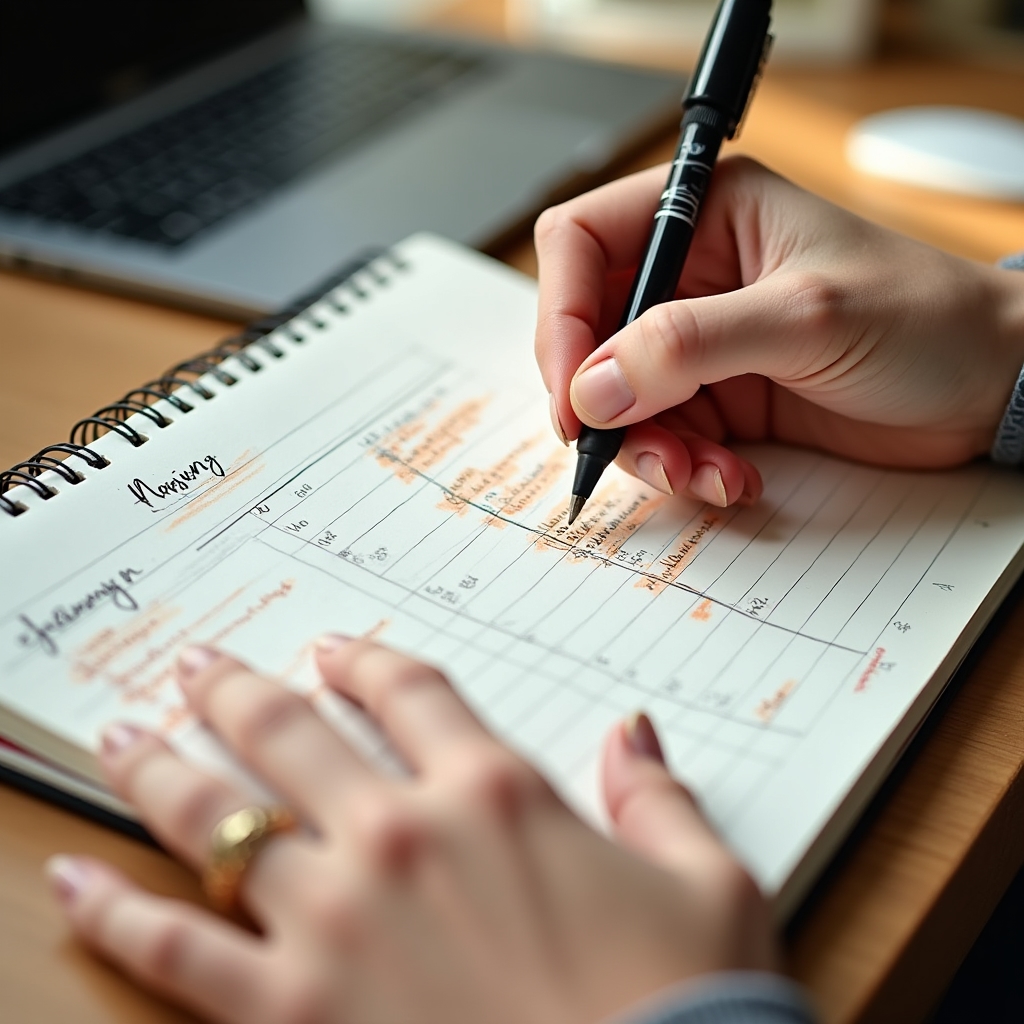 Freelancer che pianifica la settimana su taccuino